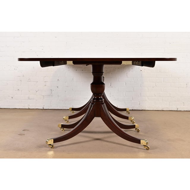 Kittinger Georgian Banded Mahogany Double Pedestal Extension Dining Table, Newly Refinished For Sale - Image 9 of 11