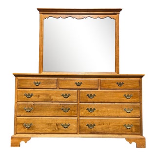 Ethan Allen Solid Maple Circa 1776 Dresser & Mirror For Sale
