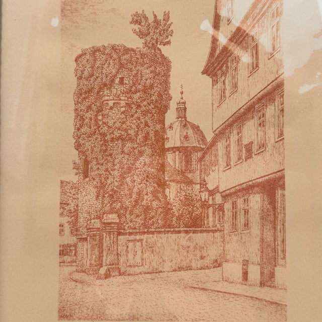 Vintage 1948 Fulda Germany Hexenturm Witches Tower Sepia Print For Sale - Image 4 of 10