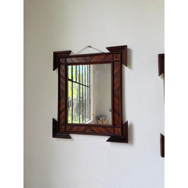 Tramp Art Style Wooden Mirrors, 1950s, Set of 2 For Sale - Image 11 of 18