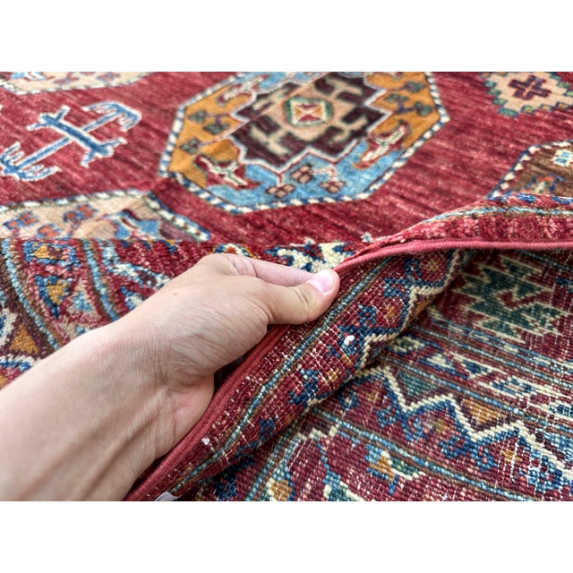 Red Memling Gul Kazak Hand-Knotted Wool Rug - 5'4" X 8'3" For Sale - Image 15 of 15