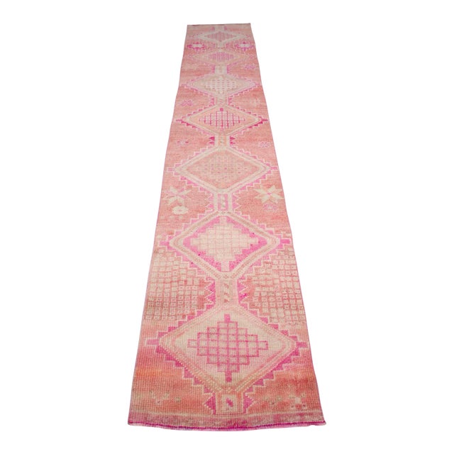 1960s Hand Knotted Kurdish Tribal Low Pile Runner For Sale