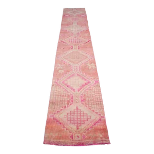 1960s Hand Knotted Kurdish Tribal Low Pile Runner