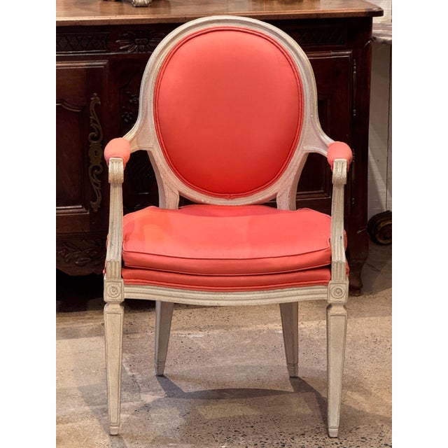 Pair of Vintage Painted French Armchairs With Oval Backs For Sale - Image 4 of 9