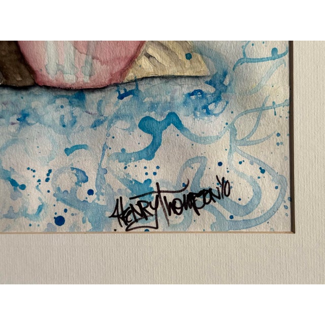 Memphis Group Late 20th Century Modernist Floral Still Life Line & Wash Watercolor — Signed Henry Thompson For Sale - Image 4 of 9