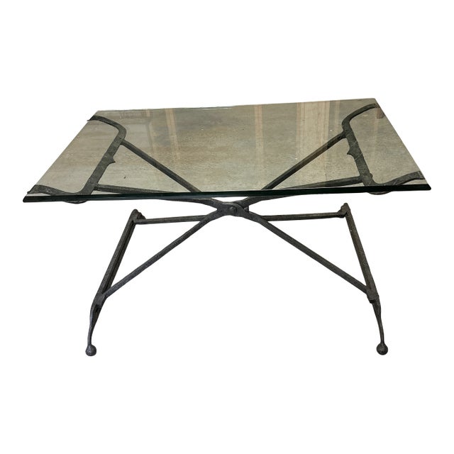 Early 20th Century Attributed Dennis and Leen Wrought Iron Bevelled Glass Top Coffee Table For Sale