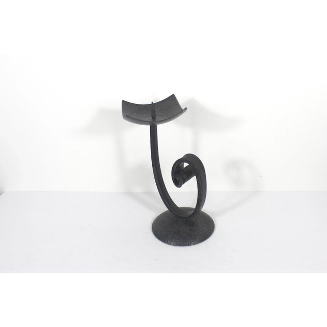 1960s Brutalist Mid Century Modern German Black Metal Iron Vintage Pillar Candleholder For Sale - Image 5 of 10