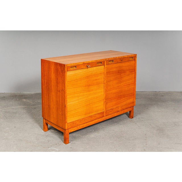 Wood Mid-Century Roll-Top Cabinet in Teak For Sale - Image 7 of 17