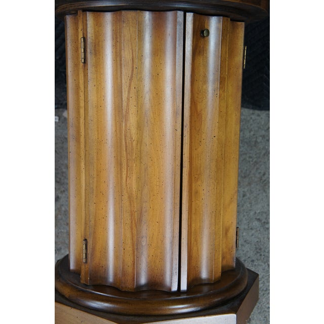 Wood 2 Mid Century Modern American of Chicago Neoclassical Pedestal Tables Cabinets For Sale - Image 7 of 10