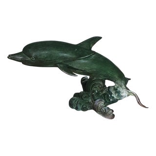 Bronze Dolphin Coffee Table with Oval Glass Top, 1970s For Sale