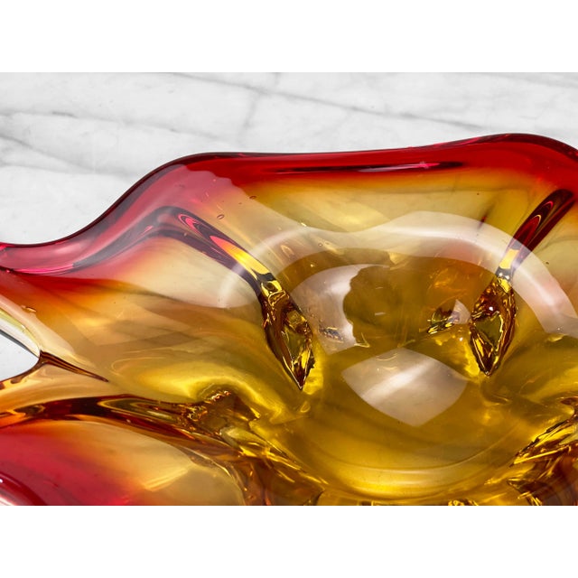 Glass Vintage Italian Murano Sommerso Red & Orange Art Glass Bowl For Sale - Image 7 of 10