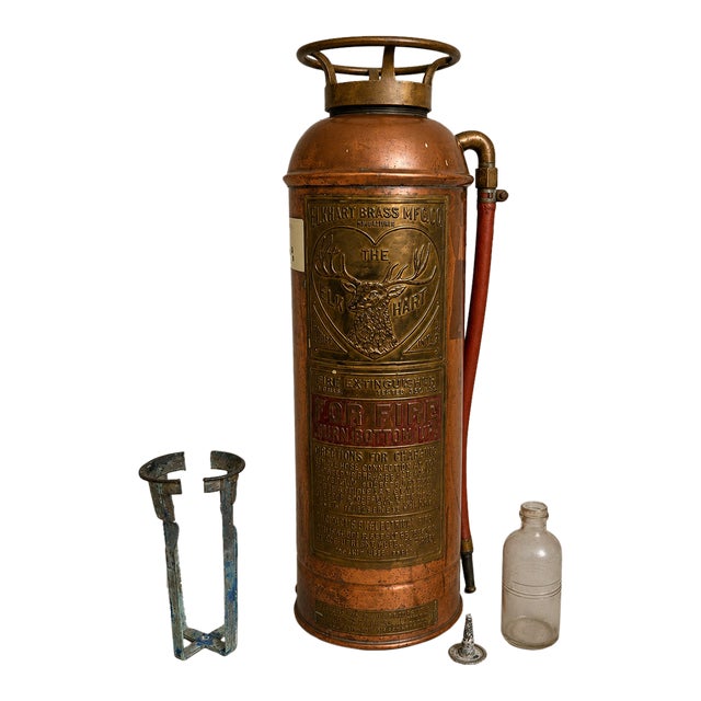 Mid-Century Elkhart Brass 2.5 Gal Copper Soda Acid Fire Extinguisher W/Bottle For Sale