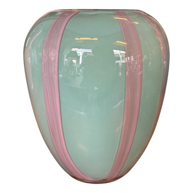 Purple Striped Celadon Vase in Blown Murano Glass by Henriette For Sale
