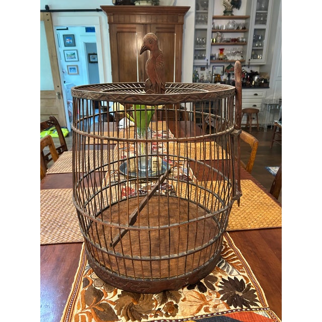 Early 20th Century Antique Handmade Wooden Birdcage With Carved Bird For Sale - Image 5 of 5