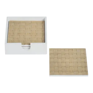 Woven Ash White Coasters with Holder, Square, 5 Pieces