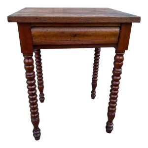 19th Century Antique Federal Style Mahogany 1 Drawer Work. Side Table With Spool Turned Legs