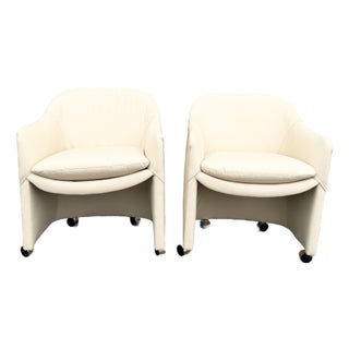 Vintage Postmodern Faux Leather Club Chairs on Caster by Thayer Coggin - A Pair For Sale