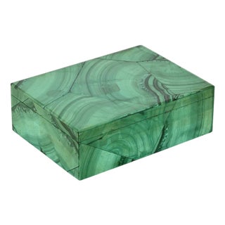 Mid-Century Modern Italian Jewelry Decorative Box in Green Malachite Marble, 1950s For Sale