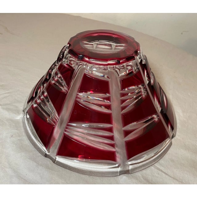 Vintage Bohemian Czech Centerpiece Cranberry Red Cut to Clear Glass Crystal Bowl For Sale - Image 11 of 12