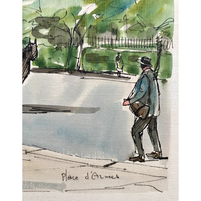 Mid-Century Modern Jacques Schyrgens Place d'Armes Quebec Watercolor For Sale - Image 3 of 5