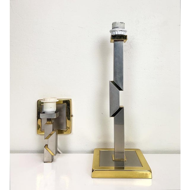 Skyscraper Brass and Chrome Table Lamp & Wall Lamp, 1970s, Set of 2 For Sale - Image 15 of 16