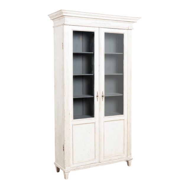 Late 19th Century Swedish Gustavian Style White Bookcase Cabinet For Sale