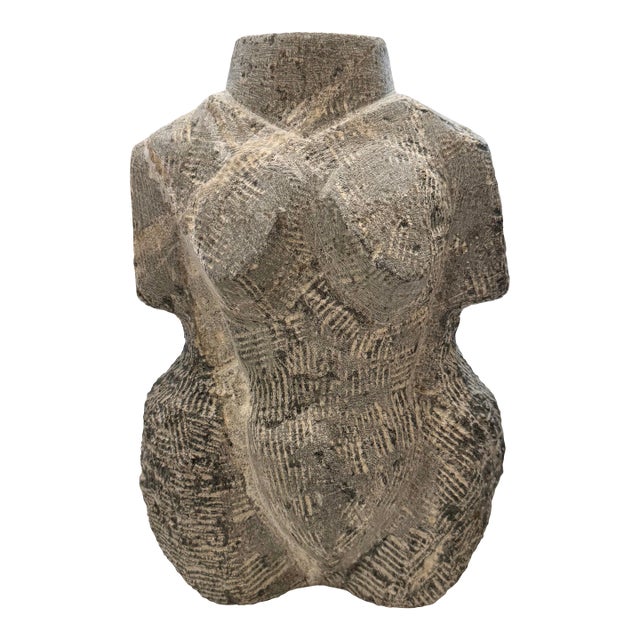 Vintage Hand-Carved Gray / Green Abstract Female Torso Sculpture For Sale