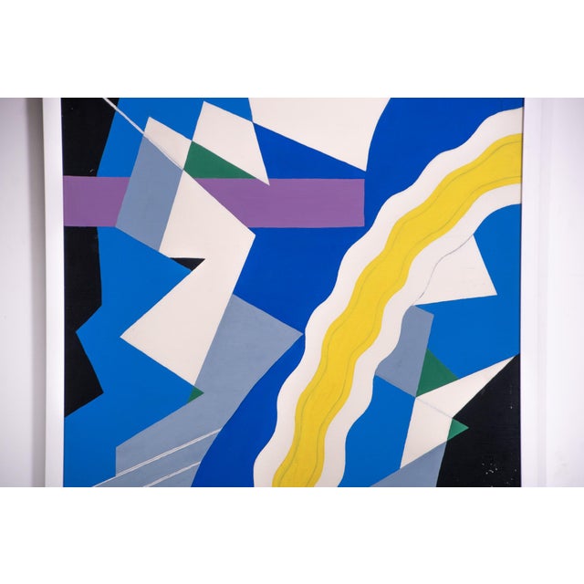 Blue Jozef Mees, Abstract Composition, 1983, Oil Painting on Cardboard For Sale - Image 8 of 12