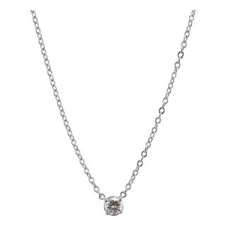 Unisex 18k White & Yellow Gold 0.51ct Diamond Solitaire Chocker Pendant Necklace For Sale