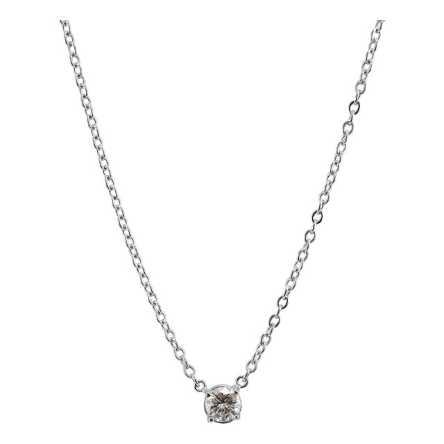 Unisex 18k White & Yellow Gold 0.51ct Diamond Solitaire Chocker Pendant Necklace For Sale