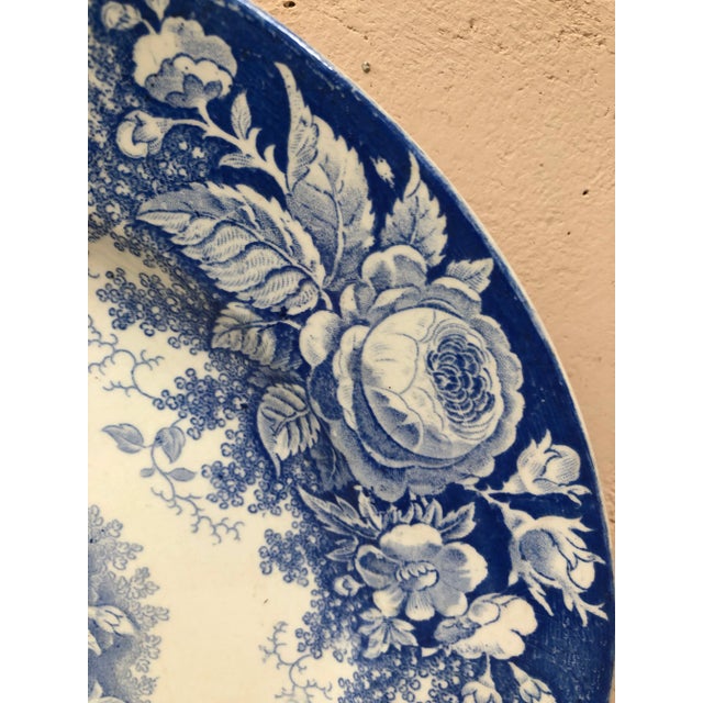 Victorian 19th Century Large Blue & White Platter Jardiniere Sarreguemines For Sale - Image 3 of 7
