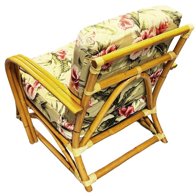 Restored MCM Blond 1949er Rattan 3-Strand Lounge Chair by Heywood Wakefield For Sale - Image 4 of 6