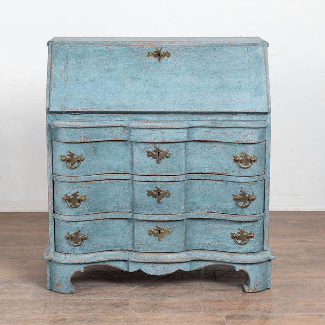 Rococo 19th Century Danish Oak Blue Painted Secretary Bureau For Sale - Image 3 of 8