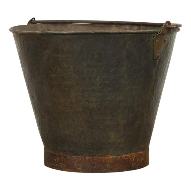 Antique Patinated Hammered Copper Bucket / Planter For Sale