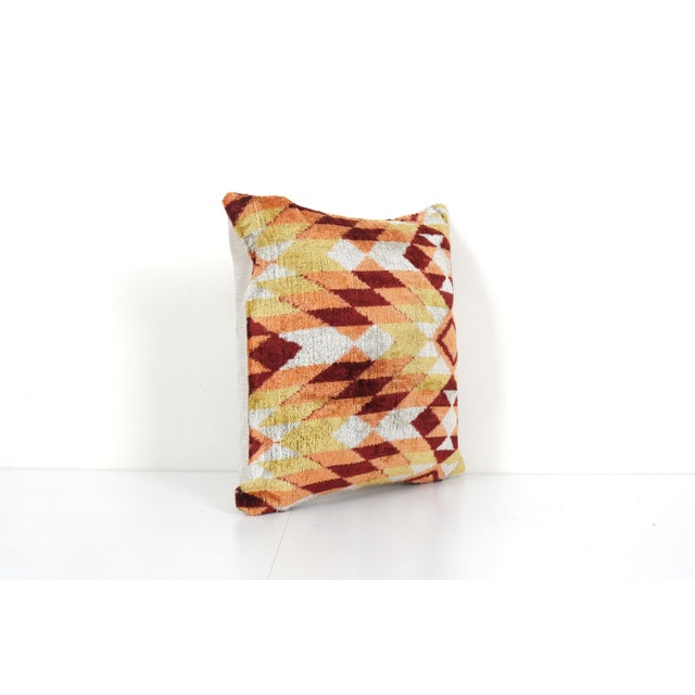 Silk Ethnic Ikat Velvet Kilim Pillow Design Cover - Orange Ethnic Decorative Pillow - Velvet Ikat Pillow 16" X 16"...