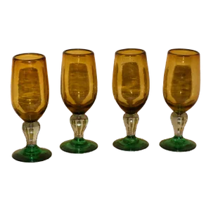 1980s Hand Blown Amber Cocktail Glasses, Made in Mexico- Set of 4