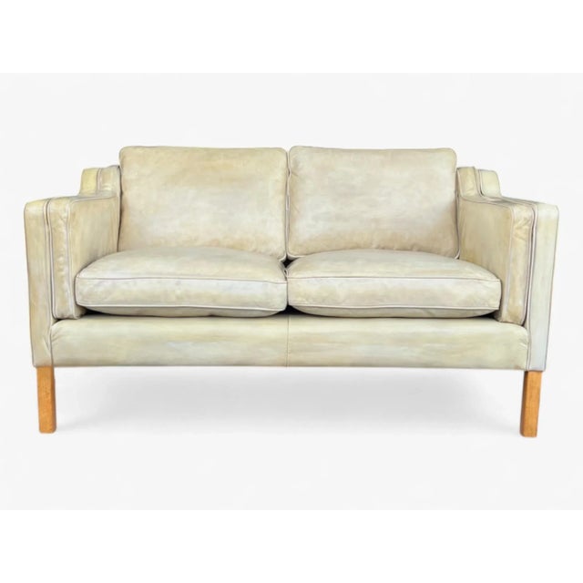 Danish Modern Patinated Tan Leather Loveseat in the Style of Børge Moge For Sale - Image 15 of 18