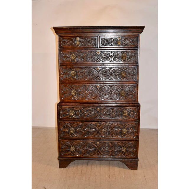 Wood 18th C. English Carved Chest on Chest For Sale - Image 7 of 12