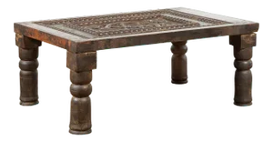 Indian 19th Century Small Wooden Coffee Table with Carved Floral Motifs