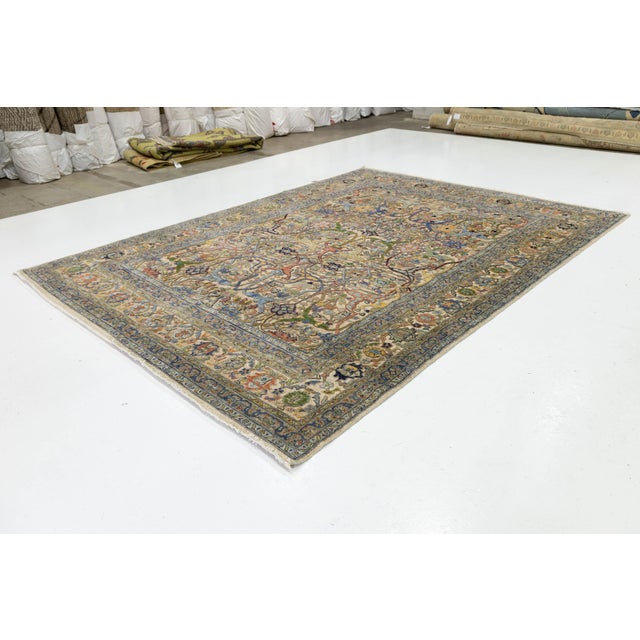 Hand-Knotted Modern Bidjar Hi-Lo Textured Rug Beige Wool Rug Floral & Vine Motif For Sale - Image 4 of 11