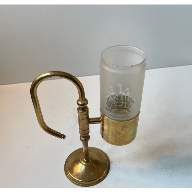 Mid-Century Modern Vintage Maritime Oil Lamp in Brass & Glass from Cawa, Denmark, 1970s For Sale - Image 3 of 8