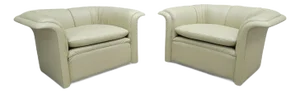 Mid Century Modern Oversized Flare Arm Lounge Chairs Styled After Dennis Christianson for Dunbar Newly Reupholstered in Light Green Leather - Pair