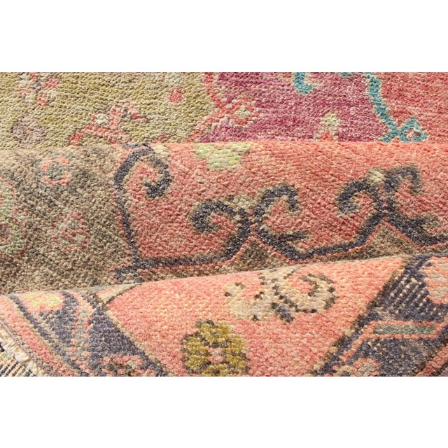 Colorful Vintage Hand Knotted Turkish Oushak Runner in Muted Tones For Sale - Image 11 of 13