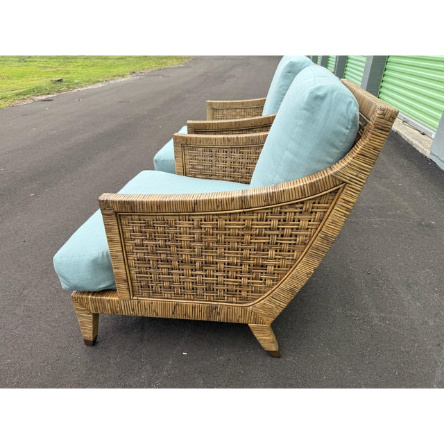 Late 20th Century Pair of McGuire St. Germain Woven Rattan Cane Lounge Chairs For Sale - Image 9 of 12