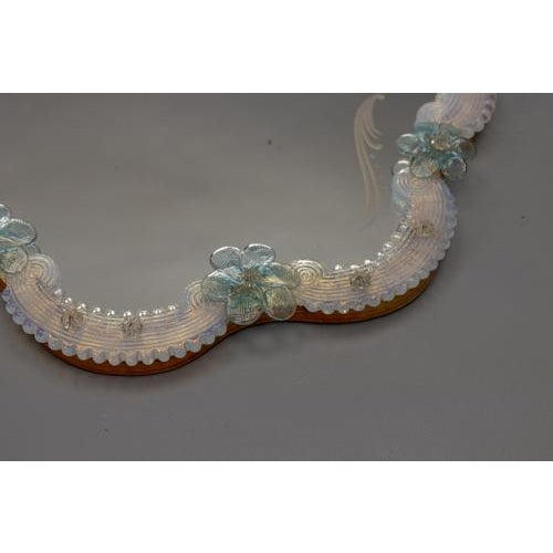 Italian Venetian Light Blue Murano Glass and Opalescent Glass Wall Mirror, 1950s For Sale - Image 13 of 18