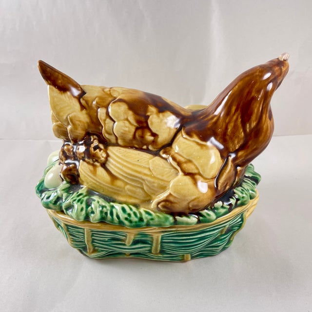 Majolica Saint Honore Les Bains Majolica French Hen on Basket Terrine For Sale - Image 4 of 12