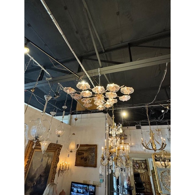 Traditional Murano Pink Glass Flower Flushmount For Sale - Image 3 of 6