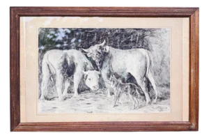 René Herisson, The Cows, 1934, Charcoal Drawing