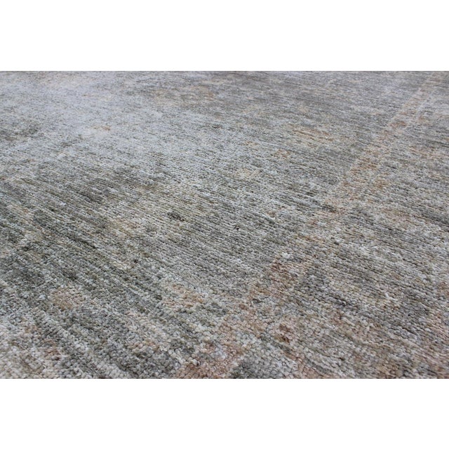 Early 21st Century Turkish Angora Oushak Rug With Soft Green Field and Subtle Tan Accents For Sale - Image 5 of 6