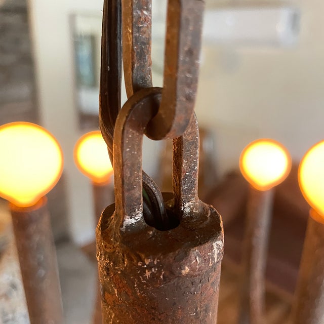 1970s Style After Gaetano Sciolari Brutalist Wrought Iron Candlestick Chandelier - For Sale In New York - Image 6 of 8